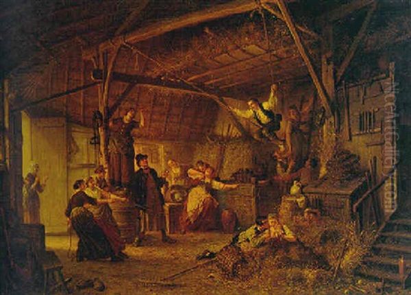 The Party In The Barn Oil Painting by Jan David Col