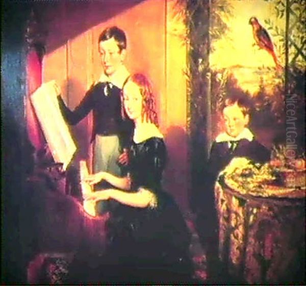 Children At The Piano Oil Painting by Charles Octavius Cole