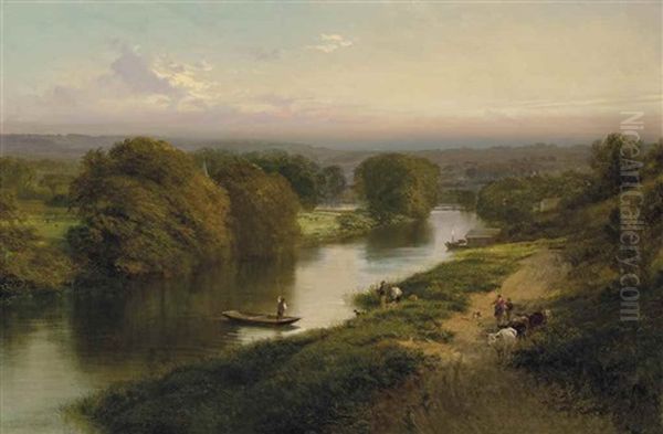 A Peaceful Day On The River Oil Painting by George Cole