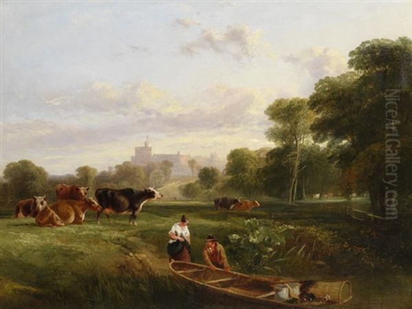 The Banks Of The Thames, Windsor Castle In The Distance Oil Painting by George Cole