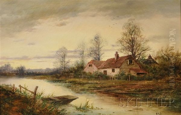 Cottage By The River Oil Painting by George Cole