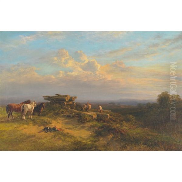 The Timber Wagon, Working At Sunset Oil Painting by George Cole