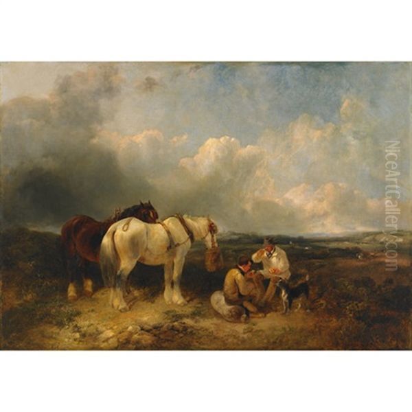 Harvestor's Noon Day Rest In The Hayfield Oil Painting by George Cole