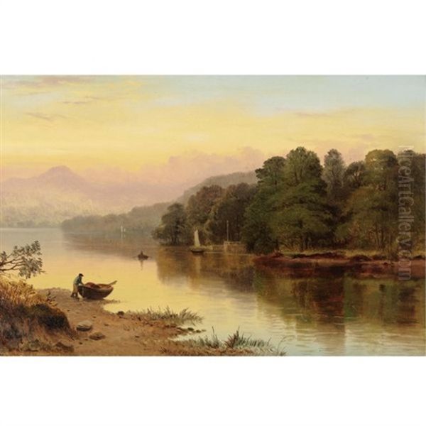 A River In Wales Oil Painting by George Cole