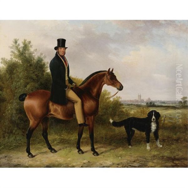 John Peale On His Favorite Hunter And A Dog Oil Painting by George Cole