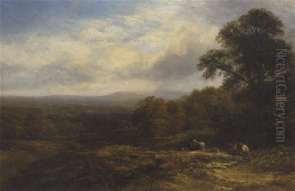 Carting Timber Oil Painting by George Cole