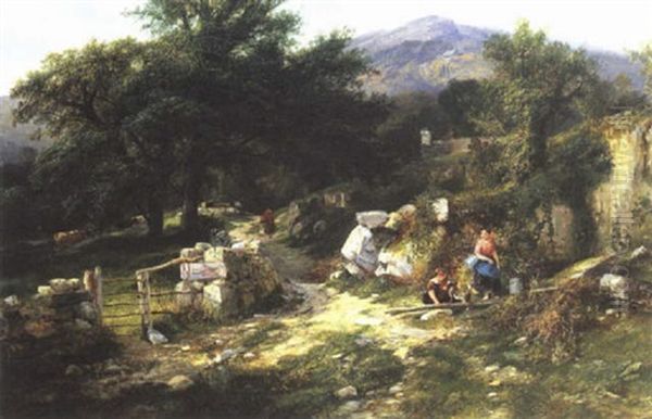 Gathering Water, Near Bettws-y-coed Oil Painting by George Cole