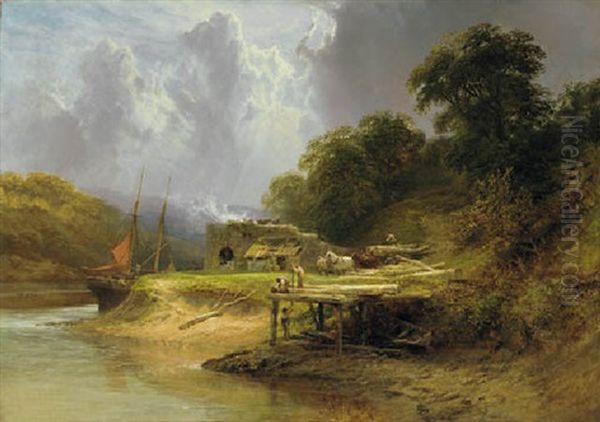 Timber Hauling On The Dart Oil Painting by George Cole