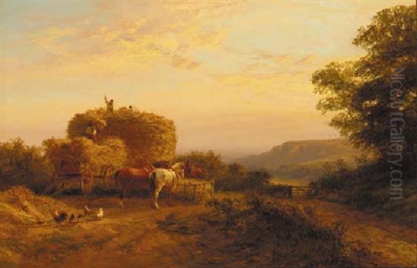 Harvesting At Sunset Oil Painting by George Cole