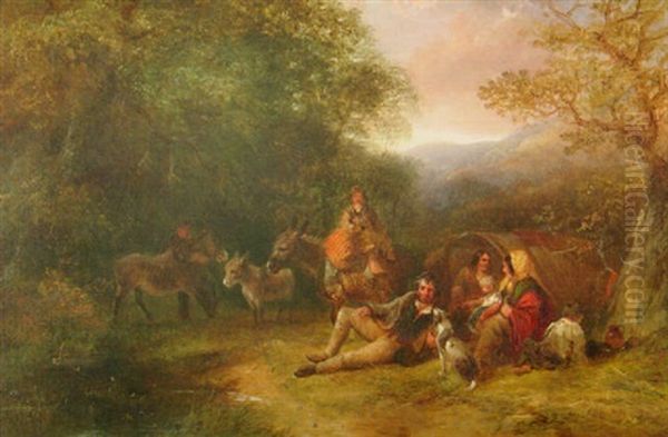 A Gypsy Encampment Oil Painting by George Cole