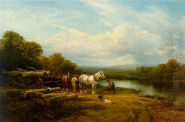 Hauling Timber Oil Painting by George Cole