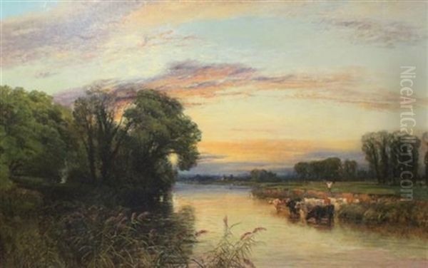 Sunset Over The Thames Oil Painting by George Vicat Cole