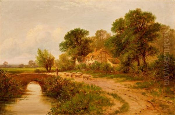 English Country Landscape With Shepherdess And Sheep Oil Painting by George Vicat Cole