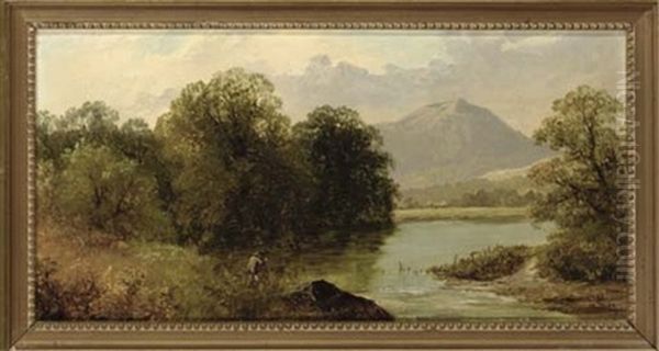 Fishing On A River Bend (+ 3 Others; 4 Works) Oil Painting by George Vicat Cole