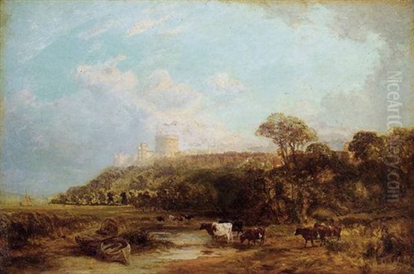 Cattle Watering, Windsor Castle, Beyond Oil Painting by George Vicat Cole