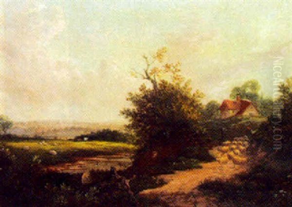 Engelskt Landskap Med Faraherde Och Hus Oil Painting by George Vicat Cole