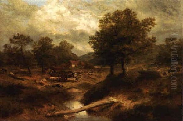 Woodcutters In A Clearing Oil Painting by George Vicat Cole