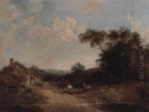 Landschaft Mit Bauern Und Kuhen Oil Painting by George Vicat Cole