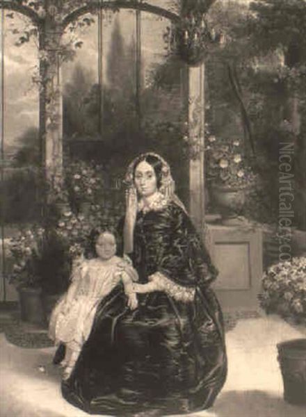 Portrait Of Jane Baker Lambert And Her Daughter Alice Jane Oil Painting by George Vicat Cole