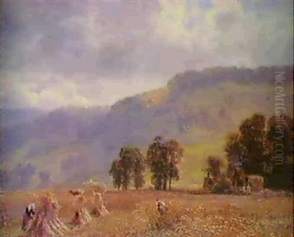 Harvest Fields, Streatley On Thames Oil Painting by George Vicat Cole