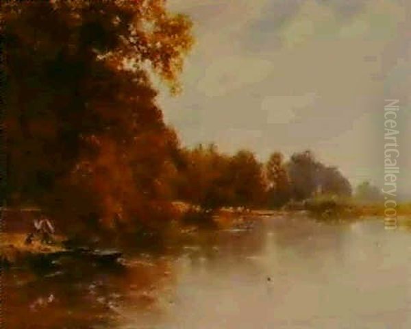 Wargrave, Looking From The Wharf Up The River Oil Painting by George Vicat Cole