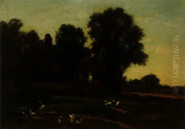 The Farm Pond Oil Painting by Joseph Foxcroft Cole