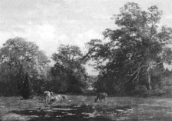 Landscape With Cattle By A Stream Oil Painting by Joseph Foxcroft Cole