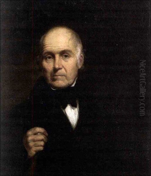 A Gentleman Seated With A Cane Oil Painting by Joseph Greenleaf Cole