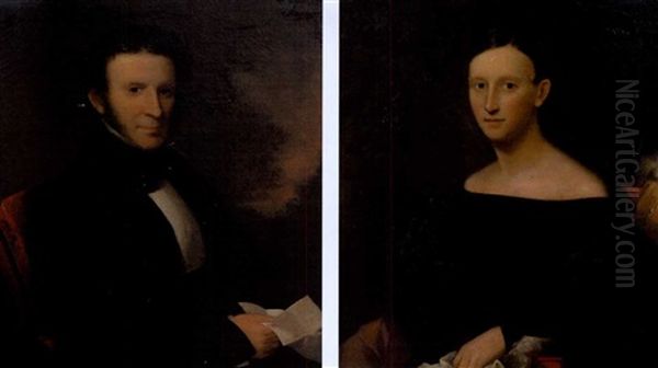 Portrait Of Colonel Samuel Edmiston Watson (+ Portrait Of Mrs. Samuel Edmiston Watson; Pair) Oil Painting by Joseph Greenleaf Cole