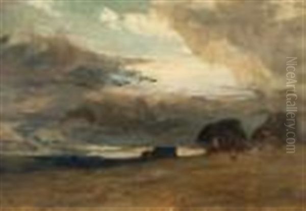 Figure In A Rural Landscape Beneath Stormy Skies Oil Painting by Reginald Rex Vicat Cole