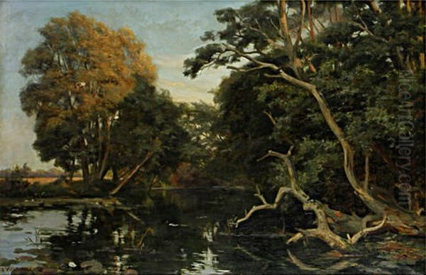 A Tranquil River Landscape Oil Painting by Reginald Rex Vicat Cole