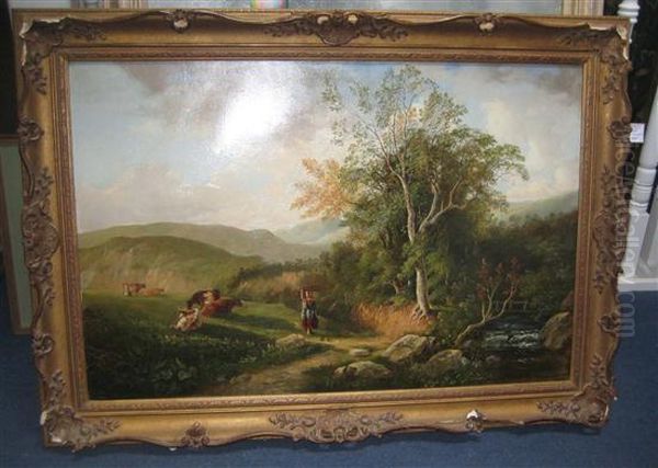 Cattle In A Landscape Oil Painting by A. Andrews