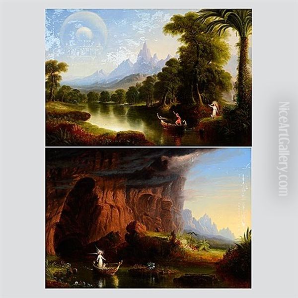 Youth; Childhood (2 Works) Oil Painting by Thomas Cole