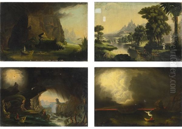 Youth, Childhood, Manhood And Old Age (4 Works From The Voyage Of Life) Oil Painting by Thomas Cole