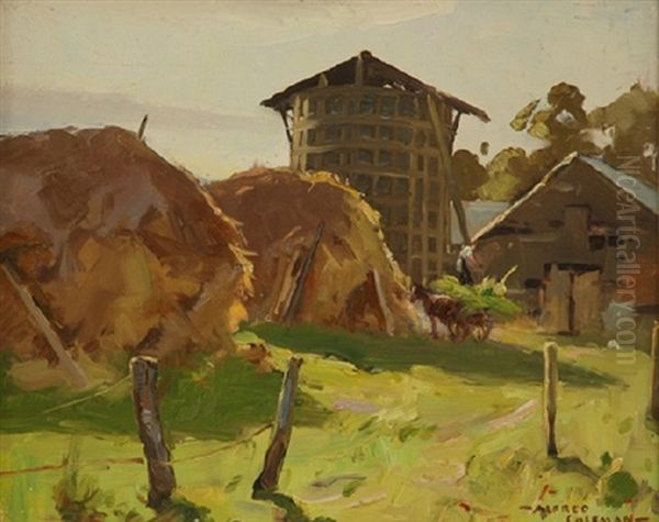 Hay Stacking Oil Painting by Alfred George Coleman