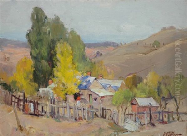 Farm With Poplars Oil Painting by Alfred George Coleman