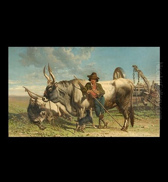 Resting The Oxen Oil Painting by Charles Coleman