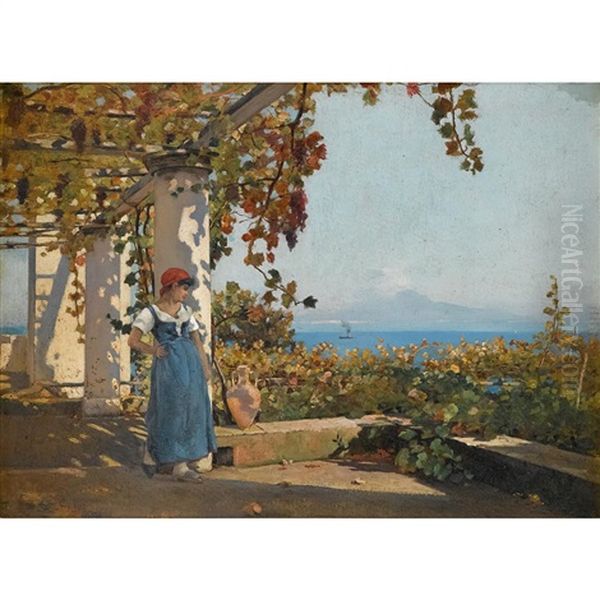 Terrace Off Villa Haan, Isola Capri Oil Painting by Charles Caryl Coleman