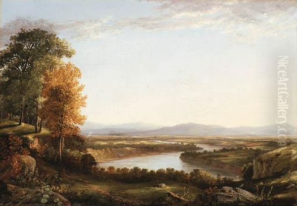 Valley Landscape In Connecticut Oil Painting by Ambrose Andrews