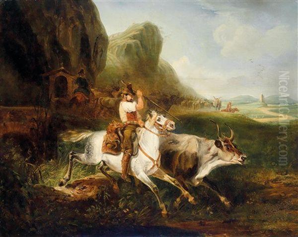 Herdsmen In The Roman Campagna Oil Painting by Enrico Coleman