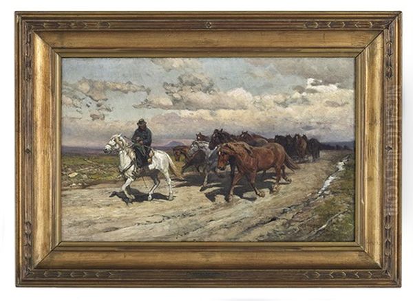 Bringing In Horses From The Campagna Oil Painting by Henri (Enrico) Coleman