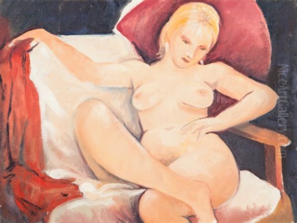 Nude Female With Crossed Legs Oil Painting by William Coleman