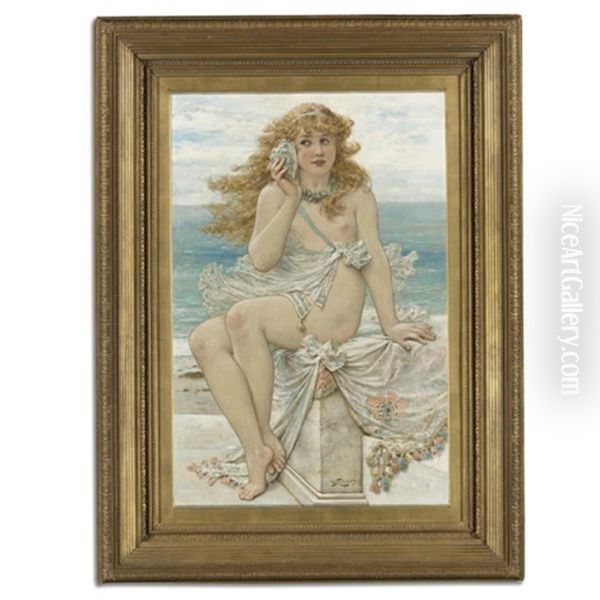 Nymph With A Conch Shell Oil Painting by William Stephen Coleman