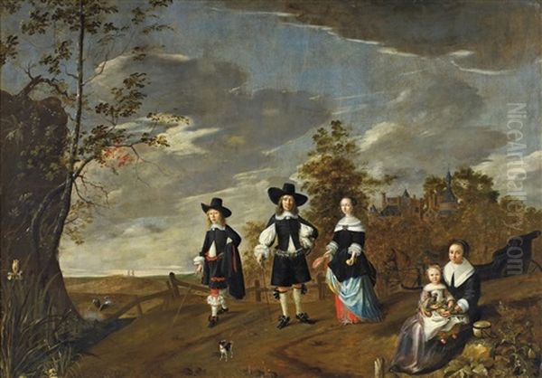 Bildnis Einer Familie Mit Casteel Dursteede Im Hintergrund Oil Painting by Christiaen Van Colenbergh