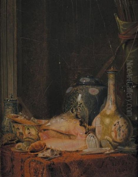 Nature Morte A La Porcelaine Et Au Coquillage Oil Painting by Marie Colin de la Biochaye