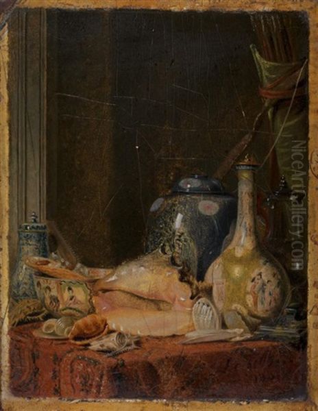 Composition Aux Coquillages Et Au Vase De Chine Oil Painting by Marie Colin de la Biochaye