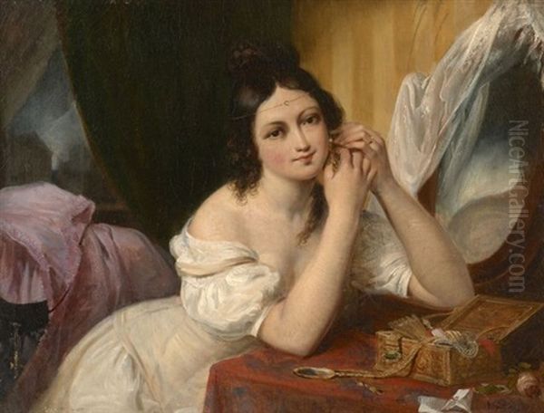 Jeune Femme A Sa Toilette, Peut-etre La Soeur De L'artiste Oil Painting by Alexandre Marie Colin