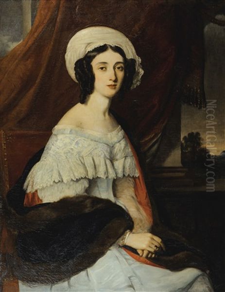 Portrait D'eeugenie Gabrielle Barbou Des Courieres, Baronne Rivet Oil Painting by Alexandre Marie Colin