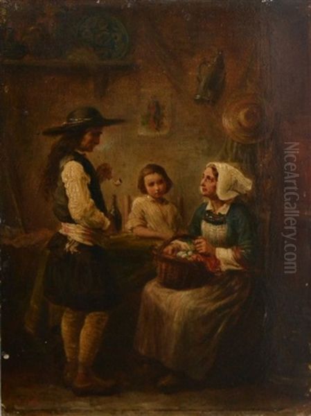 Famille Bretonne Dans Un Interieur Oil Painting by Alexandre Marie Colin