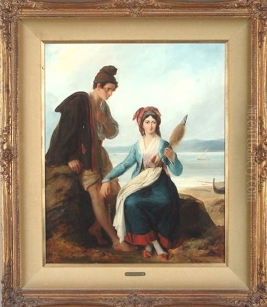 Man & Woman By The Shoreline Oil Painting by Alexandre Marie Colin